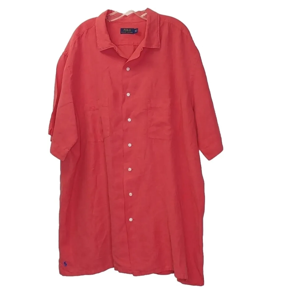 Polo Ralph Lauren Camp Shirt Silk Linen Men 2X Tall Hawaiian Coral Pony Logo